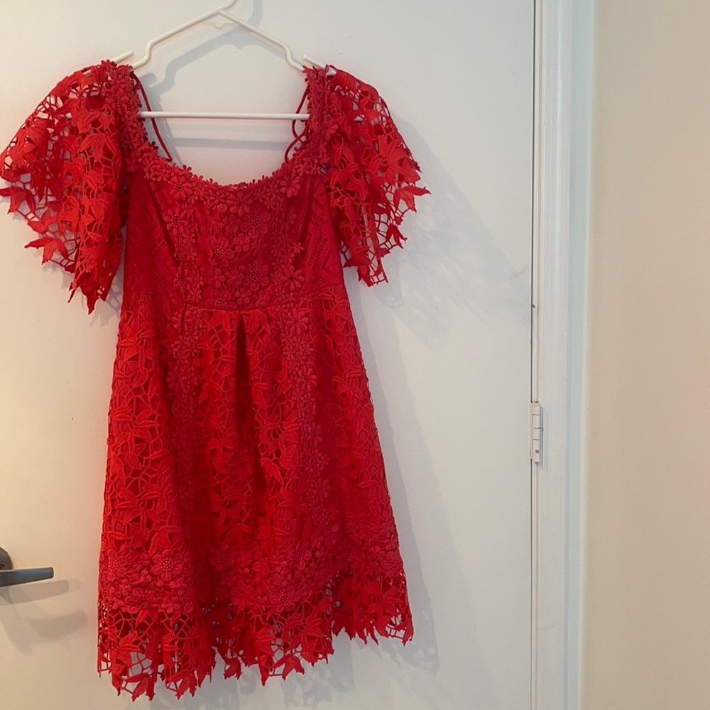 Artelier Nicole Miller Red Floral Lace Mini Dress